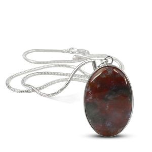 AAA Quality Bloodstone Oval Pendant With Chain