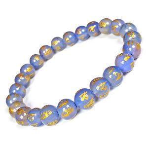 Blue Onyx Om Mani Padme Hum Engraved 8 mm Beads Bracelet
