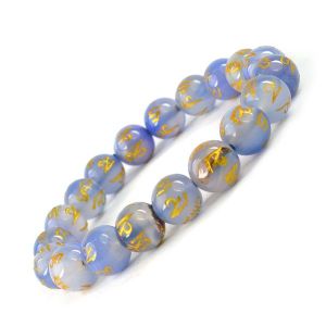 Blue Onyx Om Mani Padme Hum Engraved 10 mm Beads Bracelet