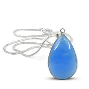 AAA Quality Blue Onyx Drop Shape Pendant With Chain