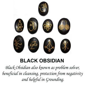 Black Obsidian Karuna Reiki Symbol Engraved Set of 9 pc