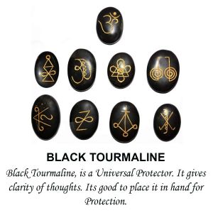 Black Tourmaline Karuna Reiki Symbol Engraved Set of 9 pcs