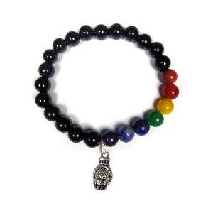 Black Onyx Bracelet with Hanging Buddha Head Charm 8 mm Round Beads Bracelet