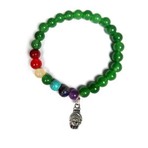 Green Aventurine Bracelet with Hanging Buddha Head Charm 8 mm Round Beads Bracelet