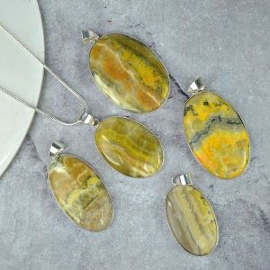 AAA Quality Bumblebee Jasper Oval Pendant With Chain