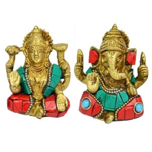 Brass Laxmi Ganesha God for Home Decor, Gifting -365-400 Gram Approx 