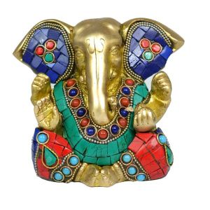 Brass Ganesha with Stone for Home Decor, Gifting, Diwali-950-1050 Gram Approx 