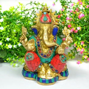 Brass Ganesha with Stone for Home Decor, Gifting, Diwali--1750-1900 Gram Approx 