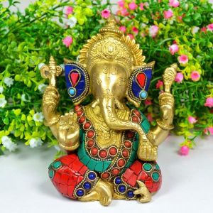 Brass Ganesha with Stone for Home Decor, Gifting, Diwali--1500-1600 Gram Approx 