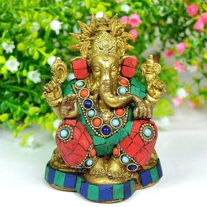 Brass Ganesha with Stone for Home Decor, Gifting, Diwali--750-850 Gram Approx 