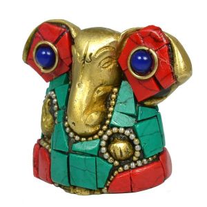 Brass Ganesha with Stone for Home Decor, Gifting, Diwali--90-120 Gram Approx 