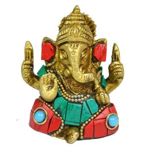 Brass Ganesha with Stone for Home Decor, Gifting, Diwali--190-220 Gram Approx 