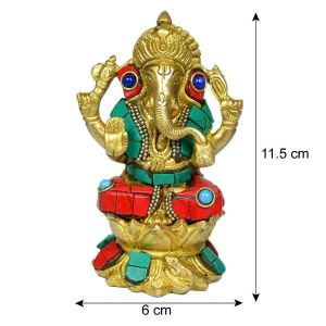 Brass Ganesha with Stone for Home Decor, Gifting, Diwali--700-800 Gram Approx 