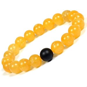 Yellow Jade with Black Onyx Combination 10 mm Bead Bracelet