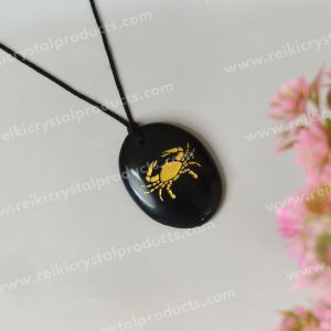 Black Agate Cancer (Kark Rashi) Zodiac Symbol Pendant 