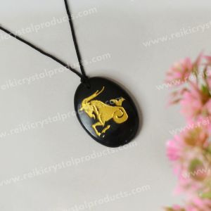 Black Agate Capricorn (Makar Rashi) Zodiac Symbol Pendant 