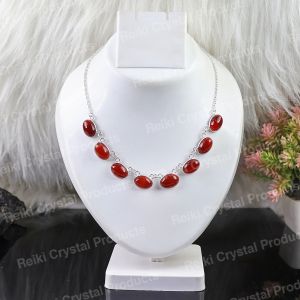 Natural Carnelian Metal Necklace With Crystal Stone For Girls And Women