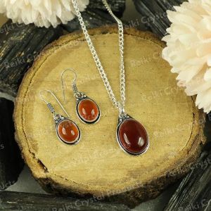 Natural Carnelian Earring/Pendant With Metal Chain Stone Jhumki/Locket For Unisex