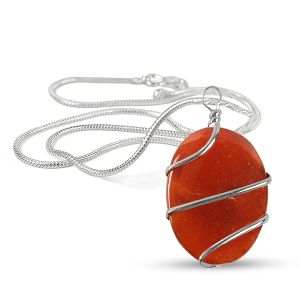 Carnelian Oval Wire Wrapped Pendant with Chain