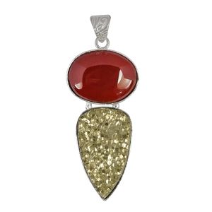 Natural Pyrite Carnelian Oval Shape Pendant/Locket With Metal Chain For Unisex