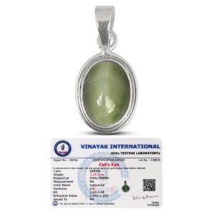 Natural Certified Cats Eye Lehsunia Gemstone Pendant Original Sterling Silver 925 Pendant for Unisex