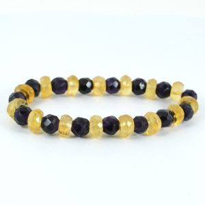 Citrine with Amethyst Combination 8 mm Faceted Bead Bracelet for Wealth