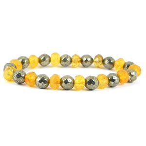 Citrine with Pyrite Combination 8 mm Faceted Bead Bracelet for Wealth