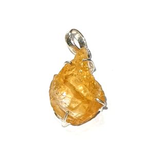 Natural Rough Citrine Pendant for Reiki Healing and Crystal Healing Stone Pendant (Color: Yellow)