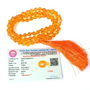 Certified Citrine 6 mm 108 Round Bead Mala with Certificate