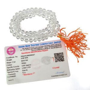 Certified Clear Quartz 6 mm 108 Round Bead Mala with Certificate