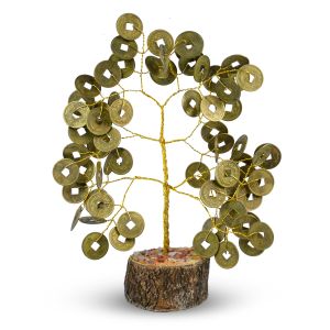 Golden Coin Tree  with Wooden Statnd 8 Inch
