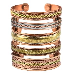 Mix Metal Free Size Adjustable Copper Kada - Bracelet Pack of 5 pc