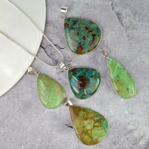 AAA Quality Chrysocolla Oval Pendant With Chain