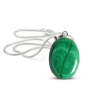 Malachite Synthetic Oval Shape Pendant with Chain