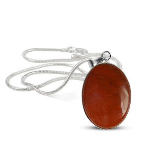 Red Jasper Oval Shape Pendant with Chain