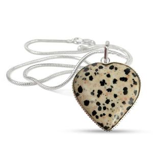 Dalmation Jasper Heart Shape Pendant Size 30-35 mm with Chain