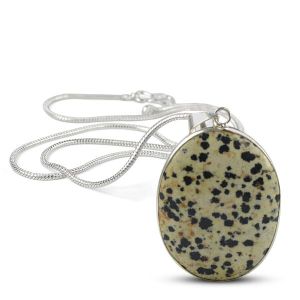 AAA Quality Dalmatian Jasper Oval Pendant With Chain