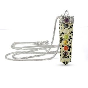 Dalmation Jasper Flat Stick 7 Chakra Beads Pendant with Chain