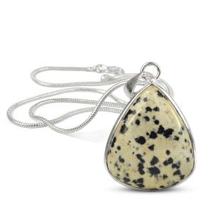 AAA Quality Dalmatian Jasper Drop Shape Pendant With Chain