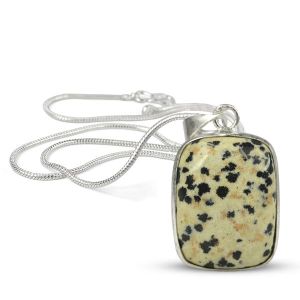 AAA Quality Dalmatian Jasper Square Pendant With Chain