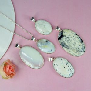 AAA Quality Dendrite Opal Oval Pendant With Chain