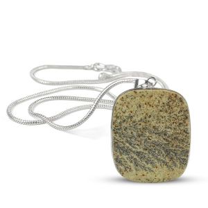 AAA Quality Dendrite Limelite Square Pendant With Silver Polished Metal Chain