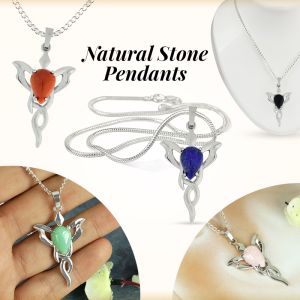 Natural Crystal Stone Butterfly Shape Pendant with Metal Chain