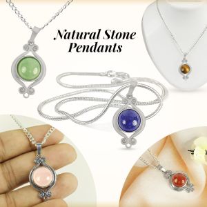 Natural Crystal Stone Designer Round Shape Pendant / Locket with Metal Chain New