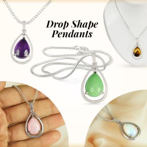 Natural Crystal Stone Drop Shape Pendant/Locket With Metal Chain