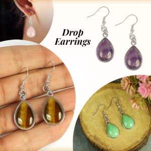 Crystal Stone Earrings / Tpos / Studs Amethyst, Green Jade, Rose Quartz, Tiger Eye Gemstone Earrings