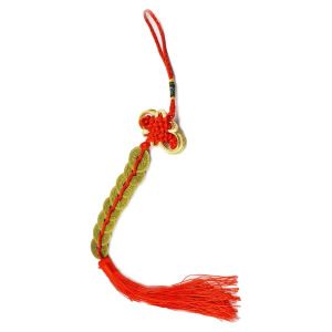Feng Shui Eight 8 Coins Hanging with Red Strings for Good Fortune