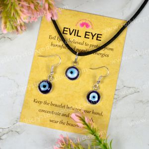 Evil Eye Pendant with Earring Silver Colour For Protection