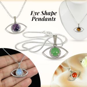 Natural Crystal Stone Eye Shape Pendant / Locket with Metal Chain
