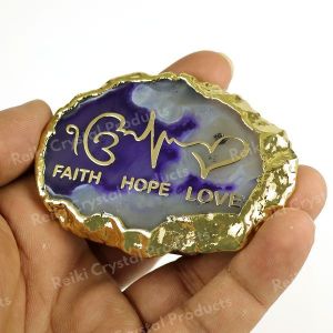 Crystal Stone Agate Faith Hope Love Sileces & Coaster for Table Decoration